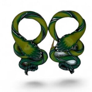 Handmade Green Snake Post Earrings